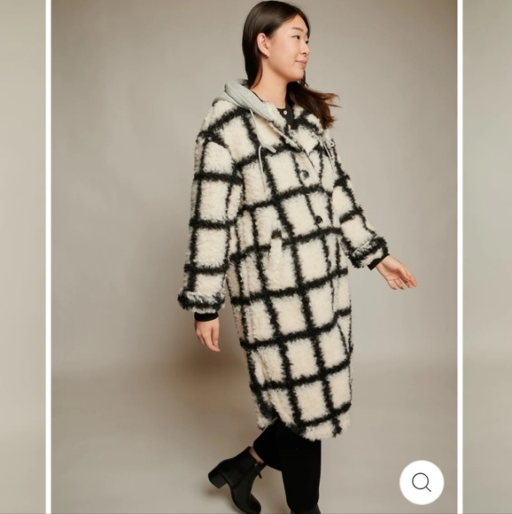 NWOT Little Mountain Vancouver geo sherpa hooded midi coat Cordova 9019 - Picture 3 of 8